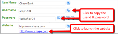 Single click a website address and copy the userid or password